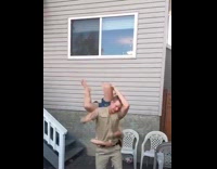 Guy carries friend falls on the ground