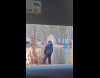Kid throws rock on ice made sound