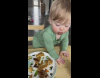 Toddler standing on chair eating trips and falls backwards