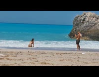 Woman white bikini lay down beach pictorial