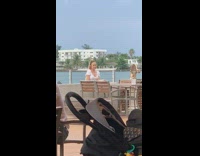 White shirt girl tiktok restaurant patio ocean 