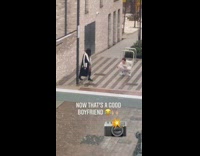 Woman coat long boots good boyfriend street