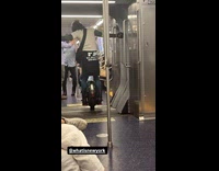 Man in electric unicycle inside the train