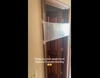 Woman pranks husband with cling wrap