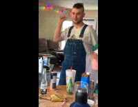 Man dances and catches thrown sunglasses behind