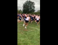 Guy hits the woah when track race starts then runs off