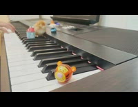 Guy play piano small chick fall asleep