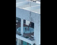 Women in bikini tiktok dance at the empty pool