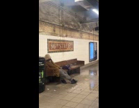 Man sleeps over bursting subway broken pipes