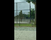 Guy practices moves with a sword at park 