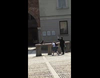 Black dachshund dog stone railing cathedral church 