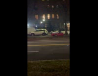 Small pink vehicle with Christmas lights decorations