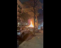 Man shows huge fire on the street