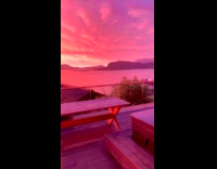 Beautiful beach sunset from balcony orange sky