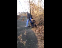 Collab Clips MPUGC - Elderly woman rolls down and spins on walker wheelchair 