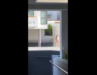 Woman walk flip long brown hair street