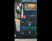 Red mask on back of cart vehicle
