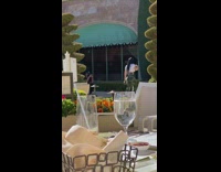 Woman green bell bottoms pants butt table