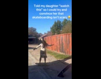 Mom convince daughter ride skateboard falls down