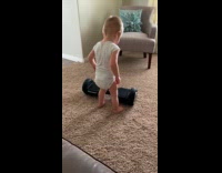 Toddler gets stuck under chair falling off hoverboard 