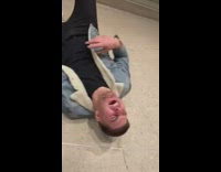 Denim jacket guy slides down railing fail 