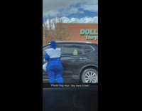 Blue onesie jumpsuit plastic bag corona car