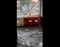 Trashing flowing on flood on street