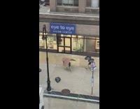 collab winy - Man shields himself from rain with big paper 