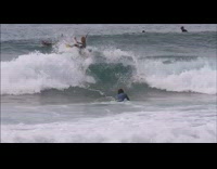 Music Surfer Turns on Wave and Goes Into other Surfer on belly