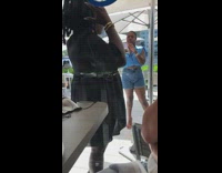 Woman black dress cleavage stand up window part 2