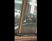 Guy pooping on subway escalator city