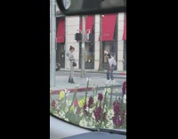 Woman gray attire photo shoot empty crosswalk