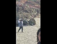 Woman black bikini dramatic pose rock surfer