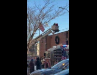 Santa Claus goes down from the rooftop