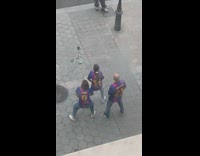 Family jersey shirt dance on street tripod