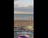 Woman yellow bikini walk beach seaside sunset