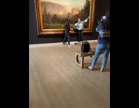 two girls point pose large portrait museum