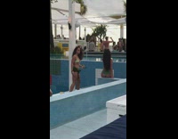 brunette girl in bikini vapes films herself