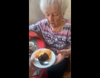 Grandma smile when given some ice cream