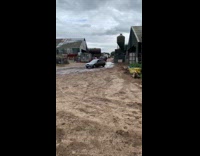 Gray car drive and drift into garage