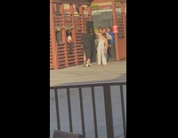 Group girls pose outside brown horizontal grills part 1