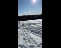 Black jacket guy ski red snowmobile fail 