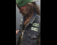 Old guy red sunglasses stoner jean jacket