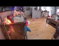 Woman follows dog running slips on floor