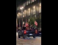 [nsfw?] Explicit Trump statue on pick-up truck trunk