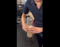 Man transfer coffee to another glass fail