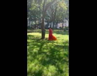 Person at park wearing hairy costume