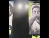 Guy copies soccer player models face in adidas store