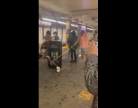 Part two of two people in underwear subway performance 