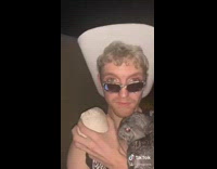 White cowboy hat guy sunglasses grey owl 